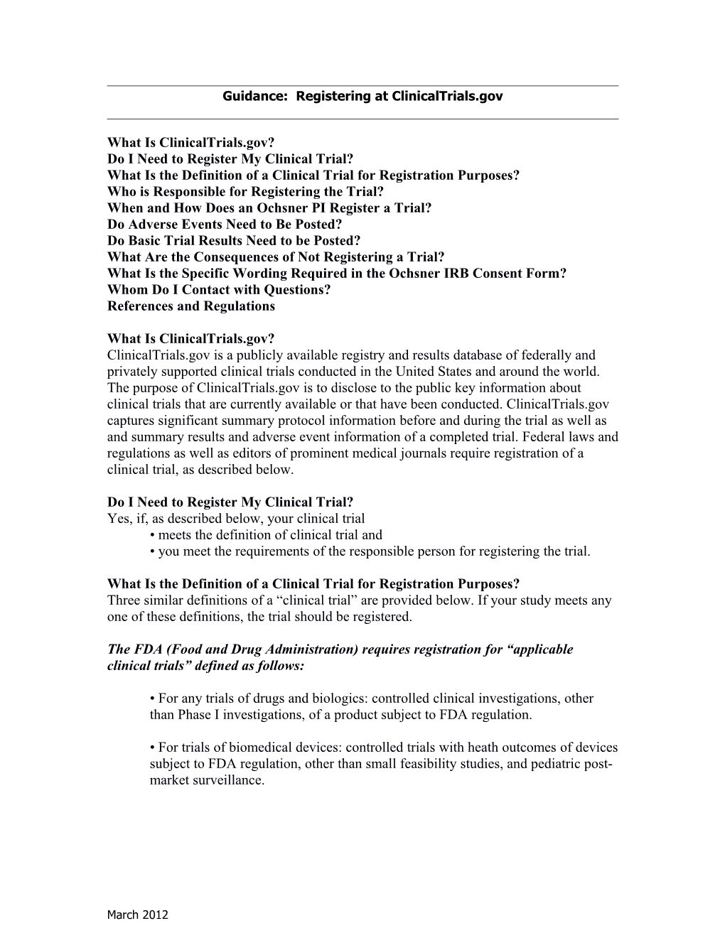 Guidance: Registering at Clinicaltrials.Gov