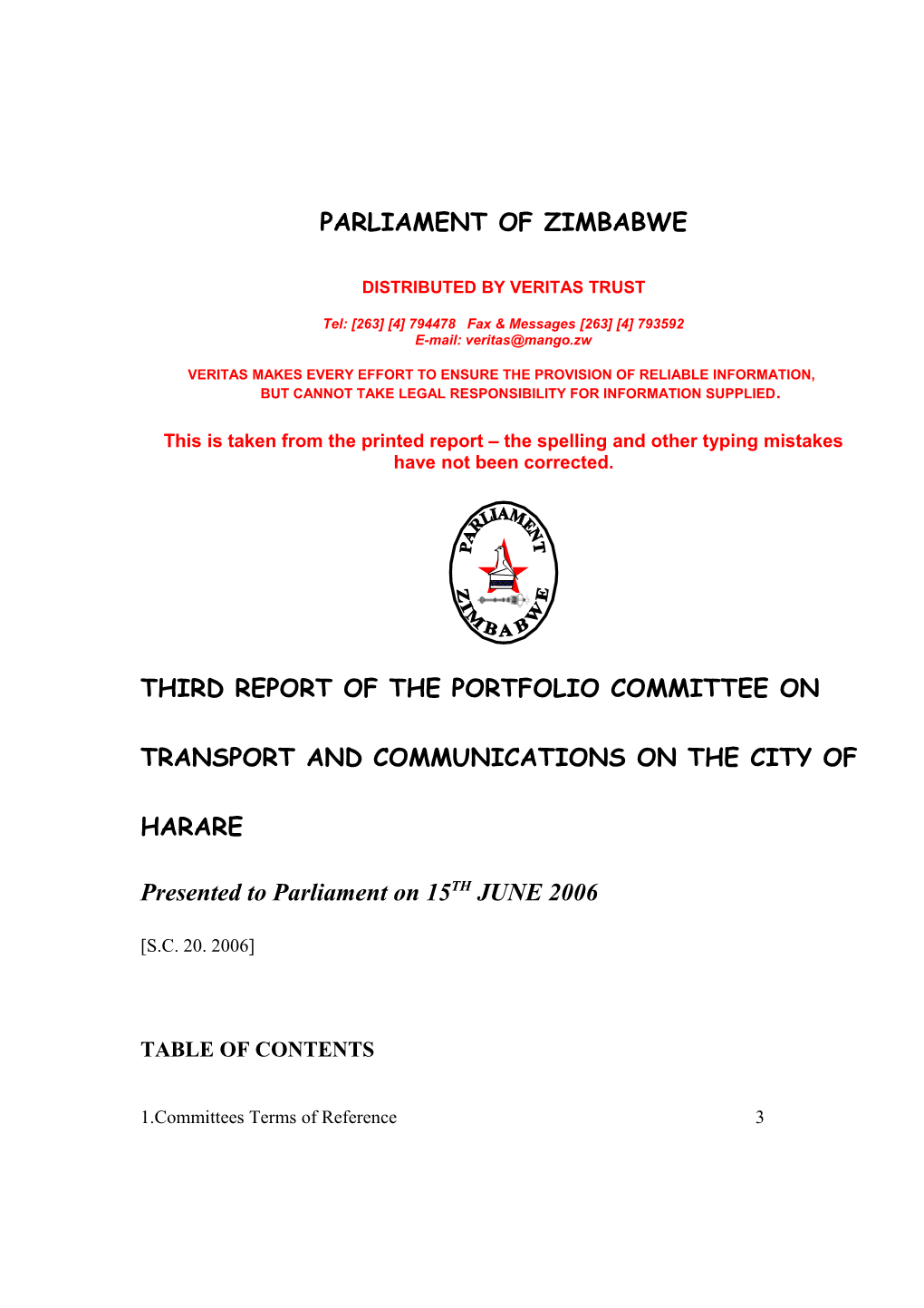 06SC19 Ppctransport-City of Harare