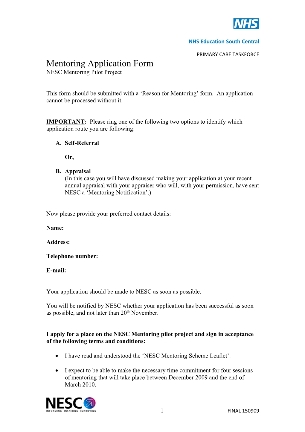 Mentoring Application Form