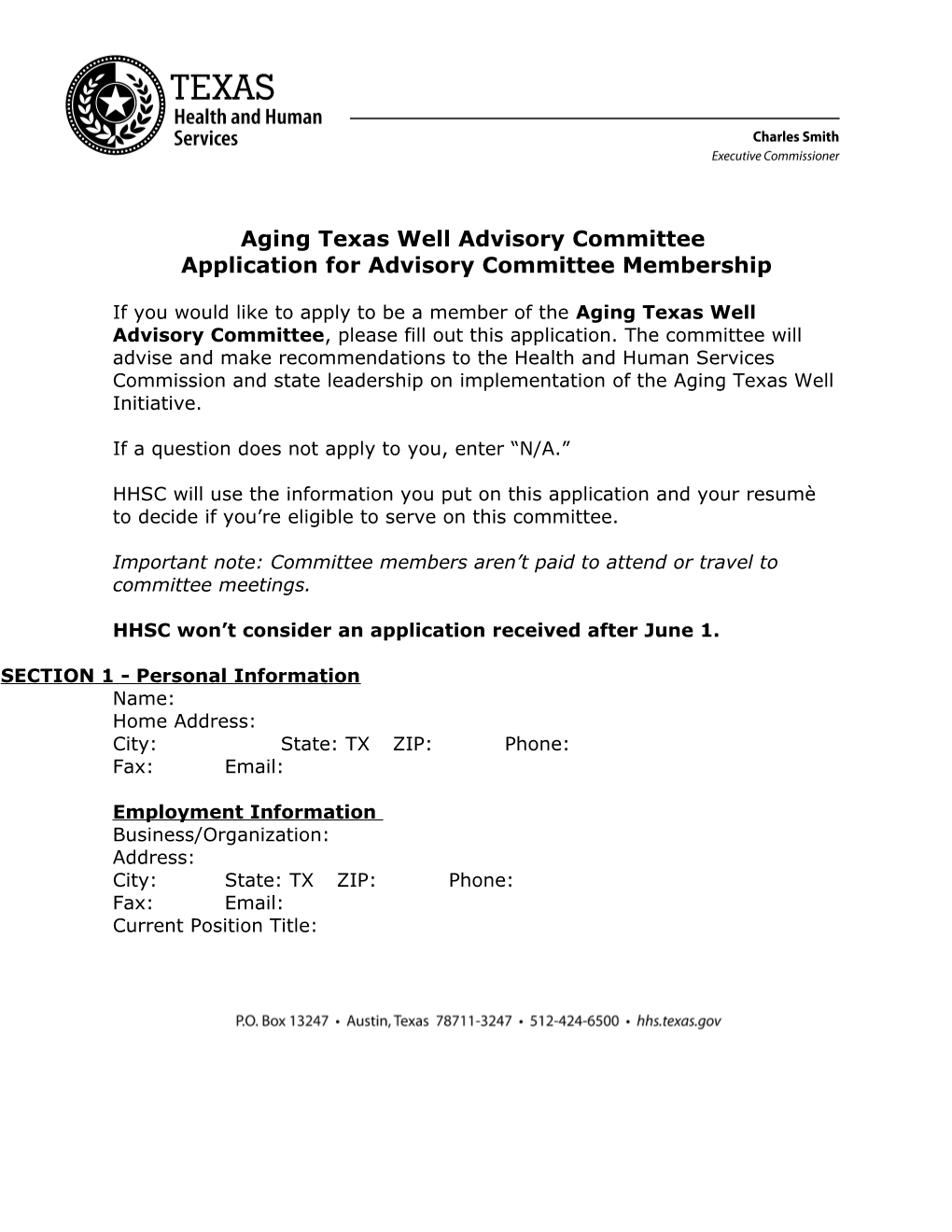 Aging Texas Well Advisory Committee