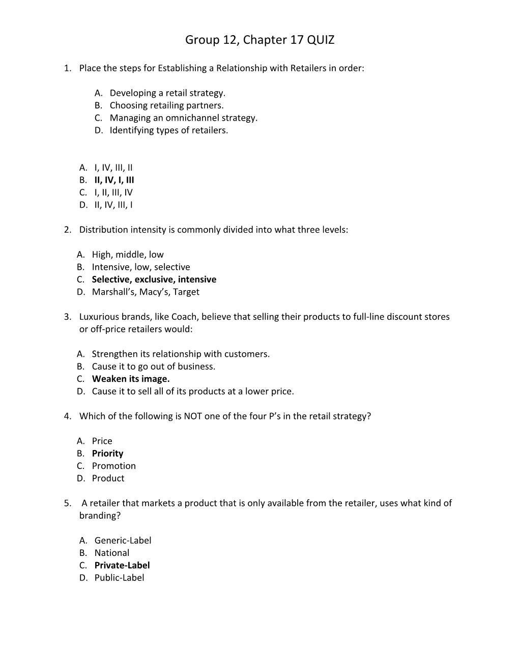 Group 12, Chapter 17 QUIZ