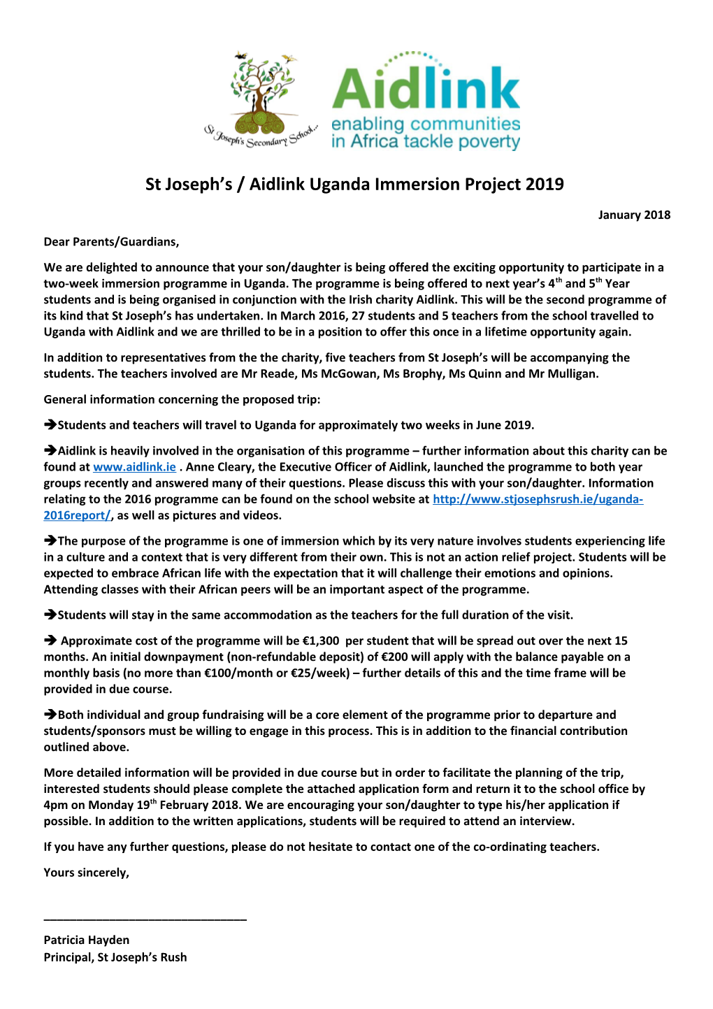 St Joseph S / Aidlink Uganda Immersion Project 2019