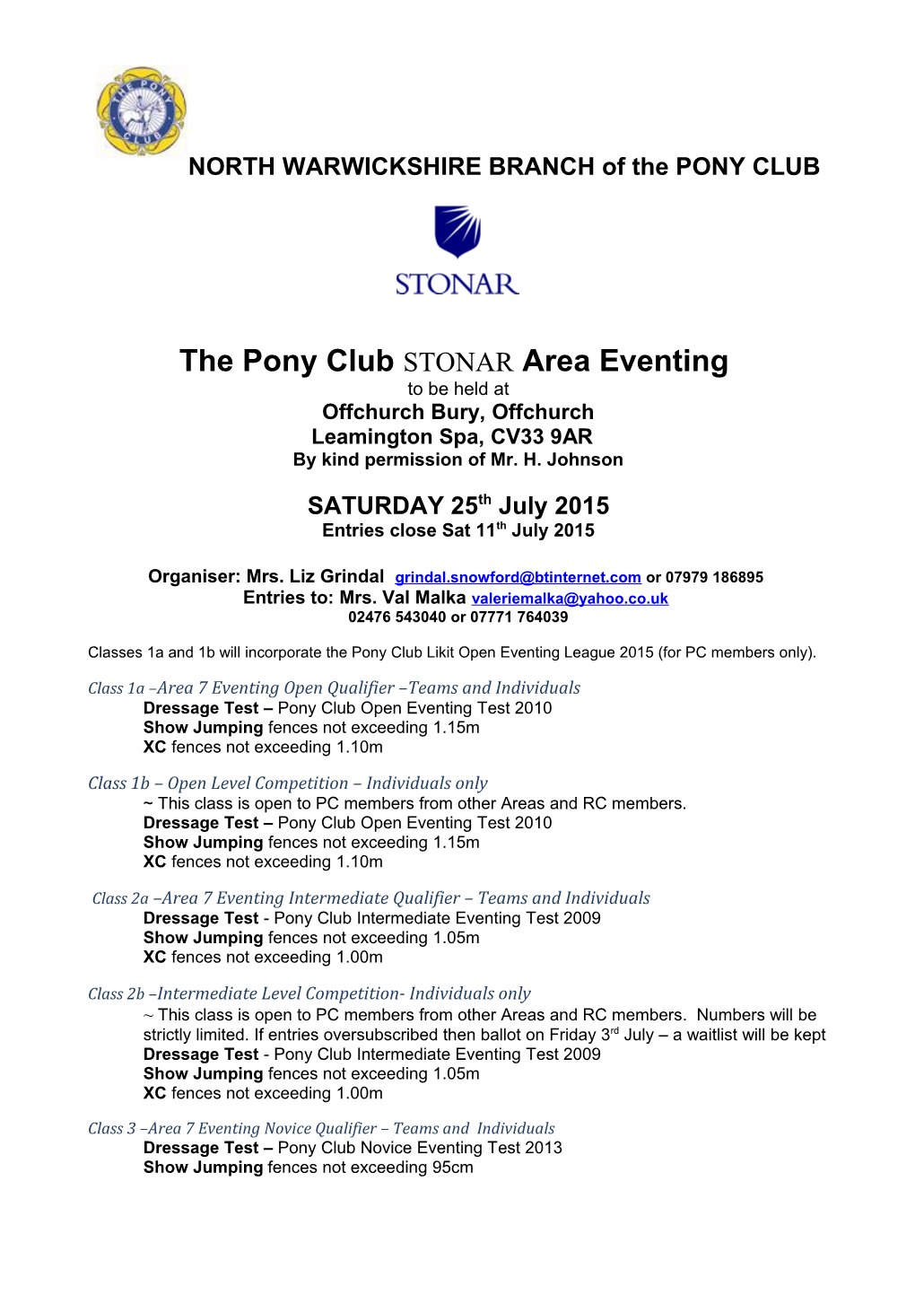 The Pony Club STONAR Area Eventing