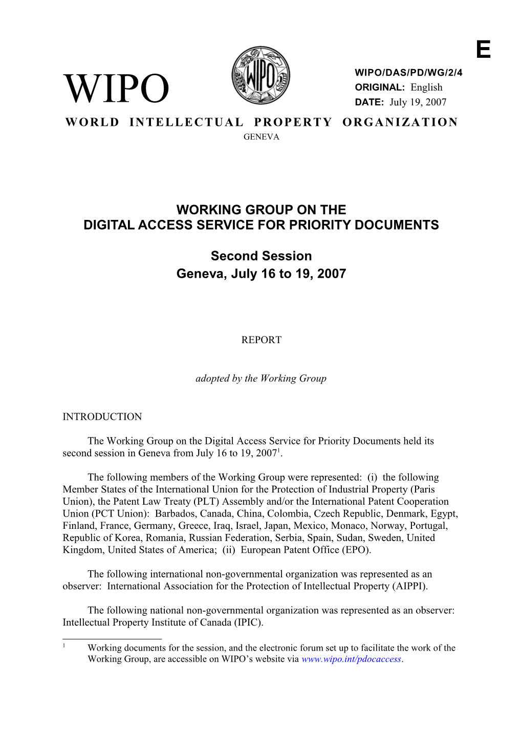 WIPO/DAS/PD/WG/2/4: Report