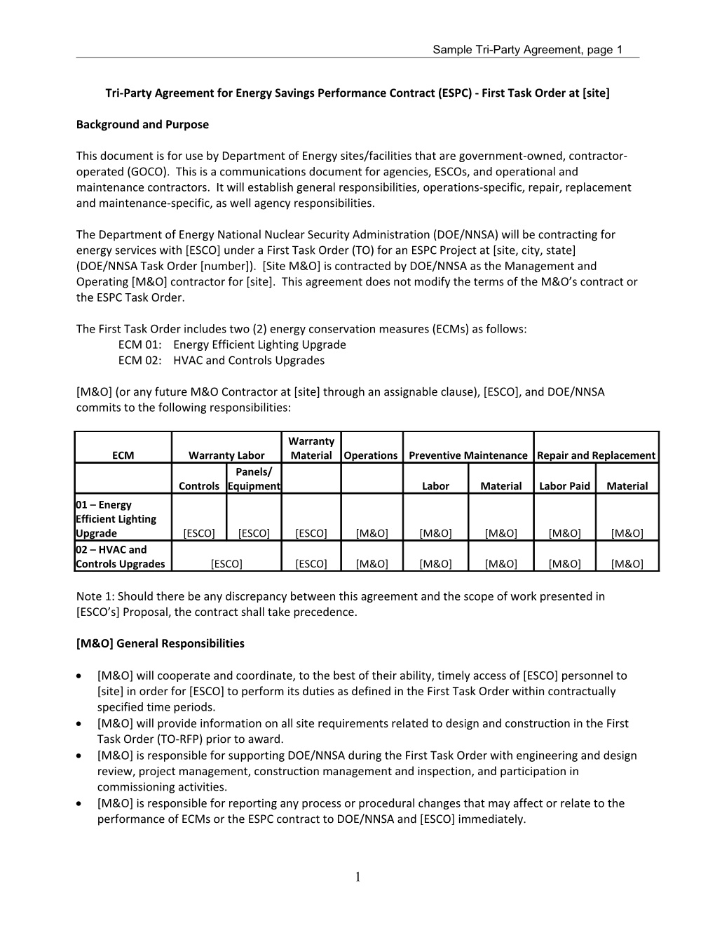 Sample Tri-Party Agreement, Page 1