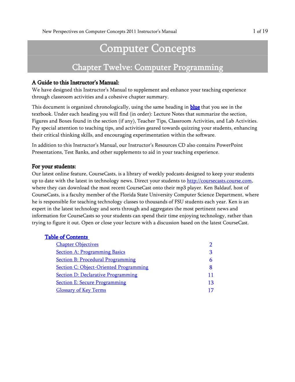 New Perspectives on Computer Concepts 2011 Instructor S Manual1 of 18