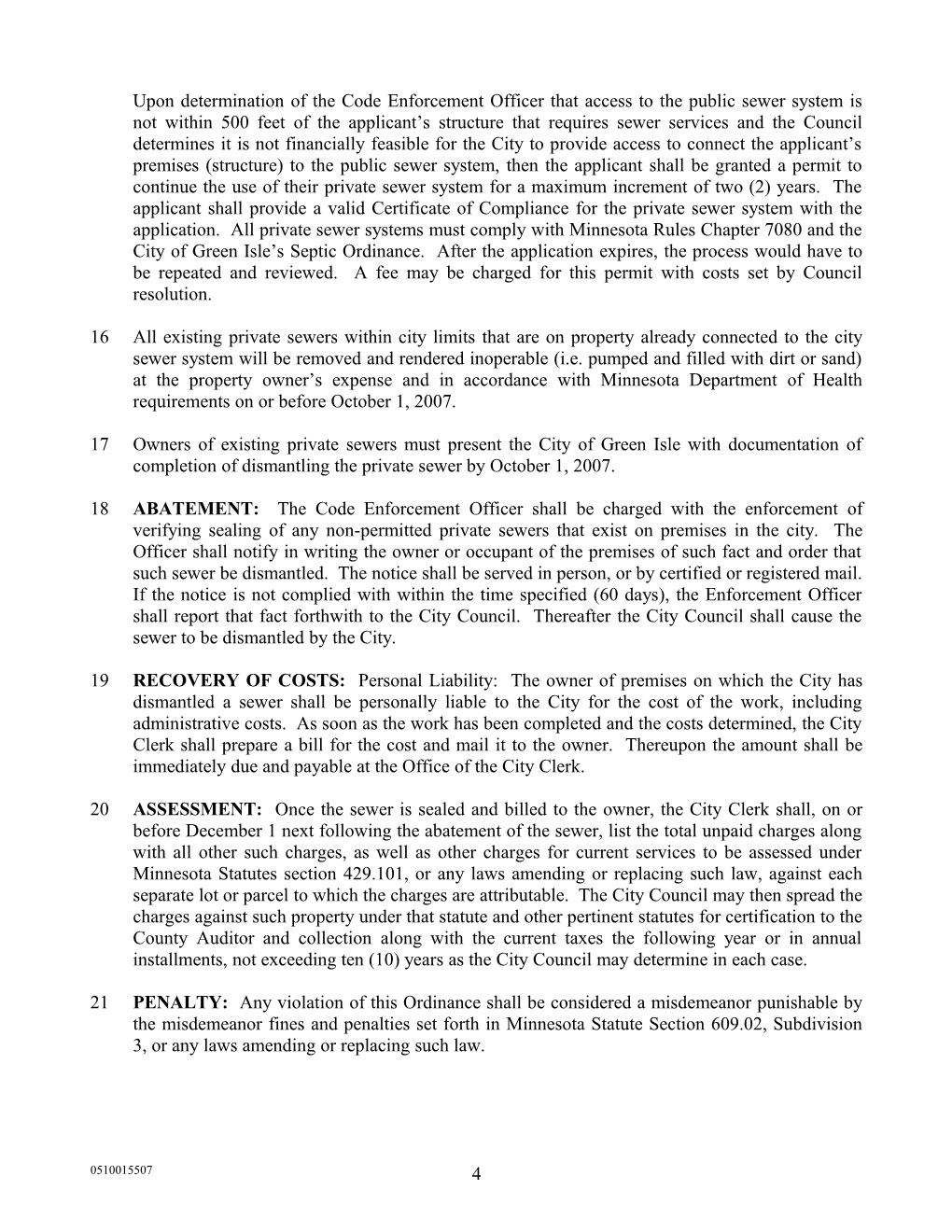 An Ordinance Regulating the Use of Private Water and Sewer Systems Within the City Of