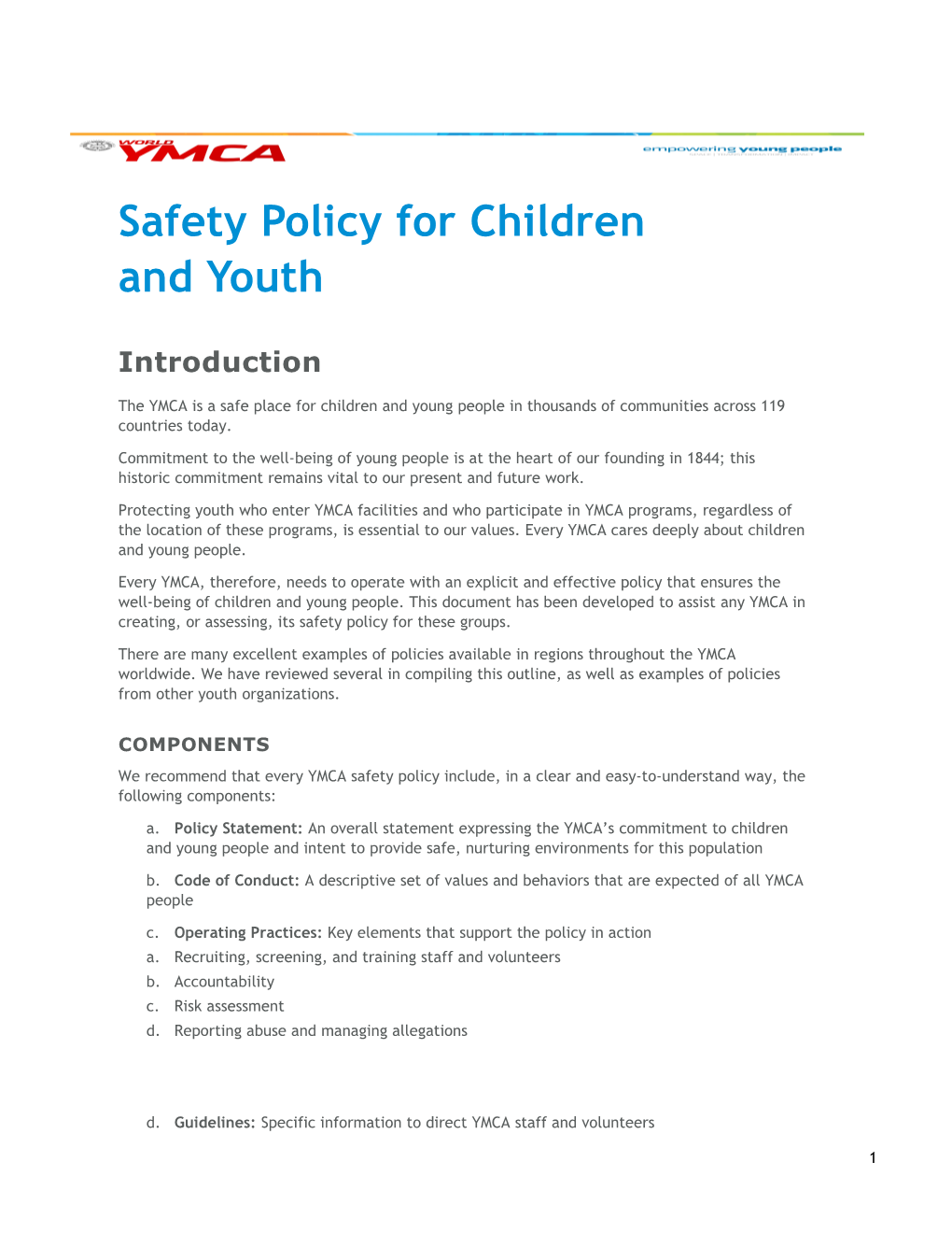Safety Policy for Children and Youth