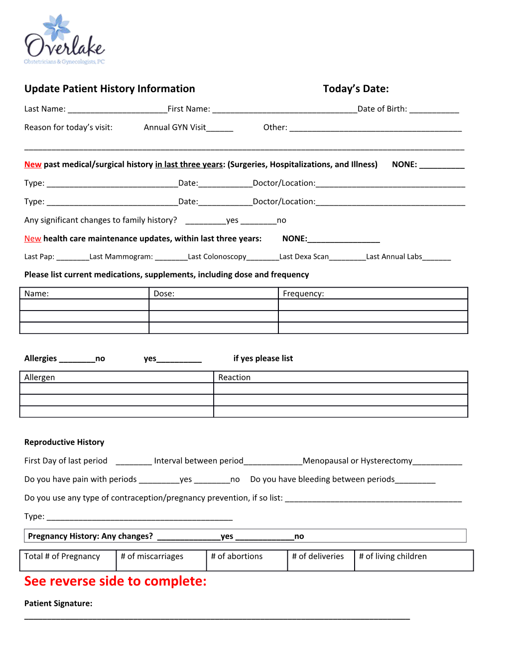 Update Patient History Informationtoday S Date