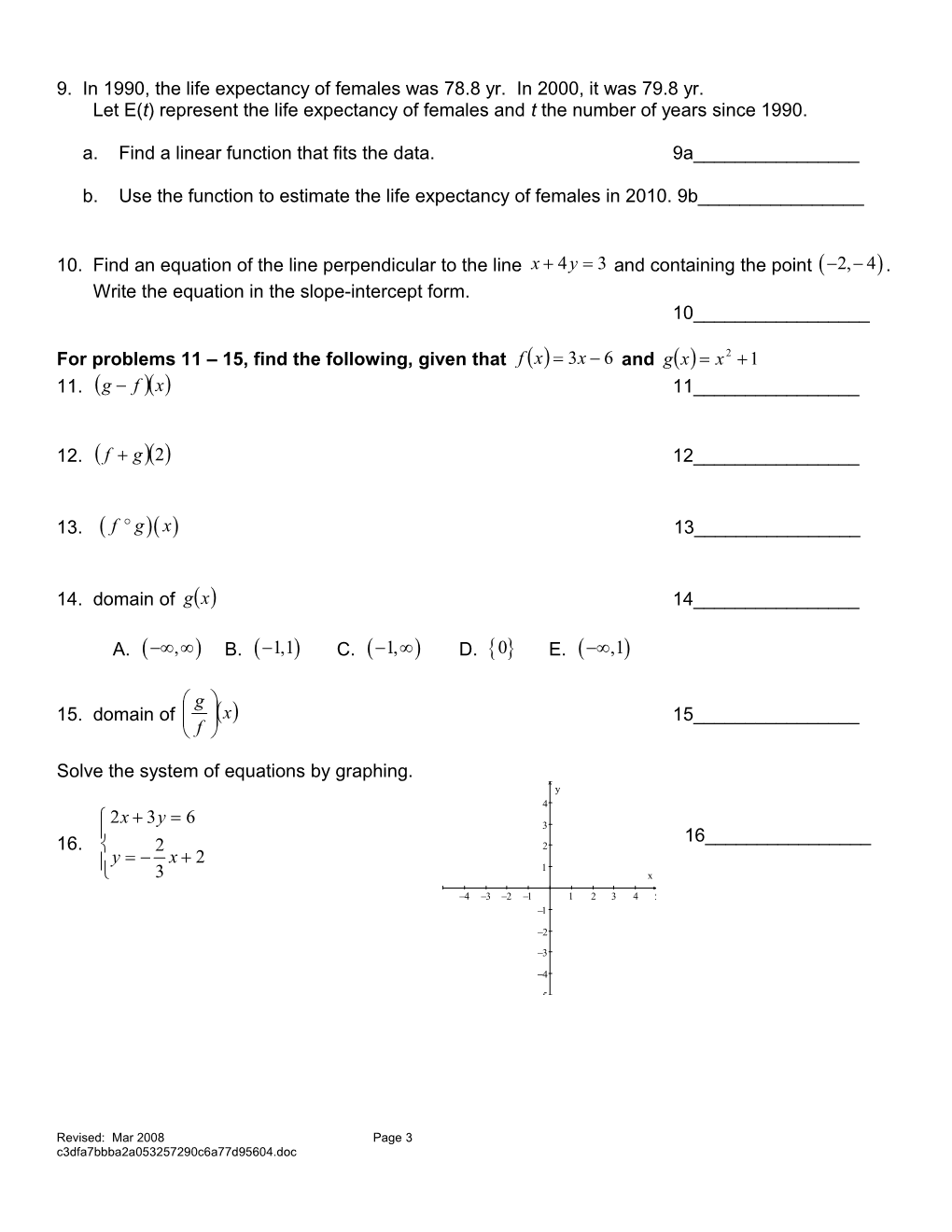 MATH 0310 Review for Final Exam