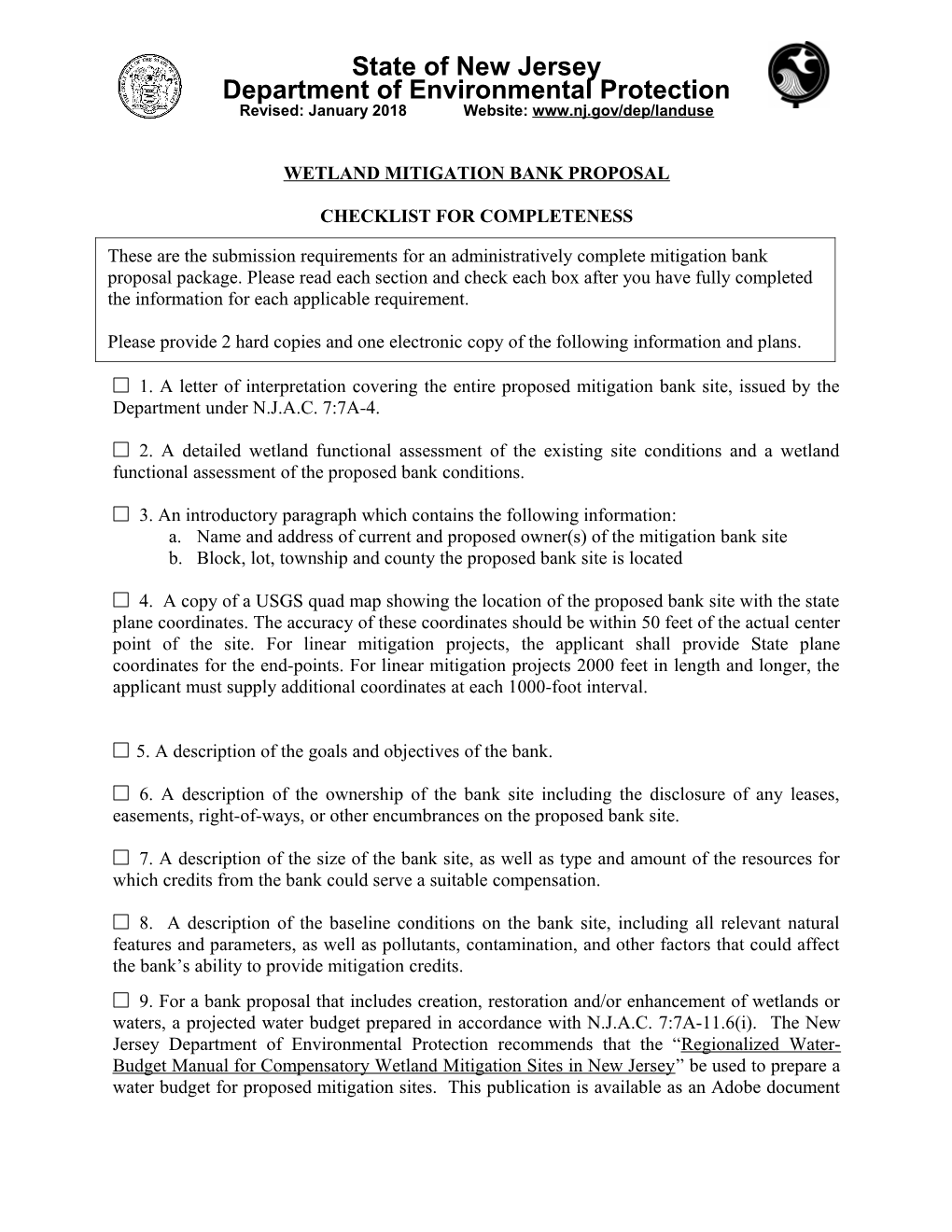 Weland Mitigation Bank Proposal