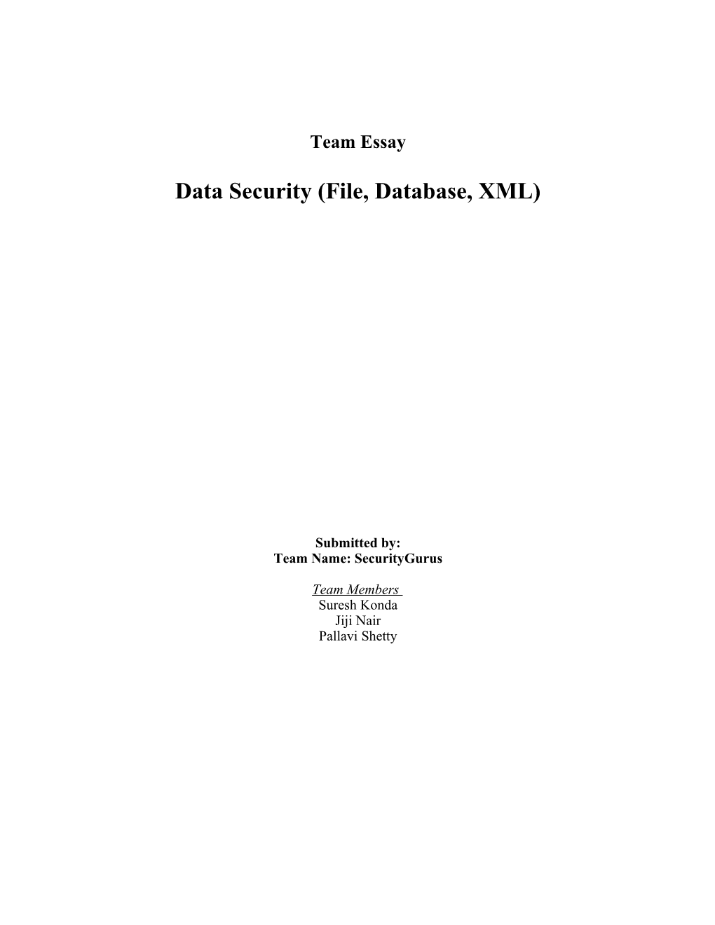 Data Security (File, Database, XML)