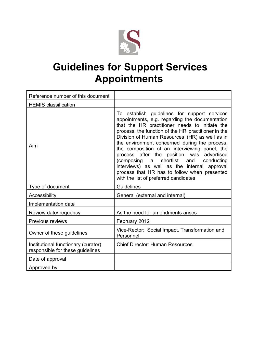 Guidelines for Support Services Appointments