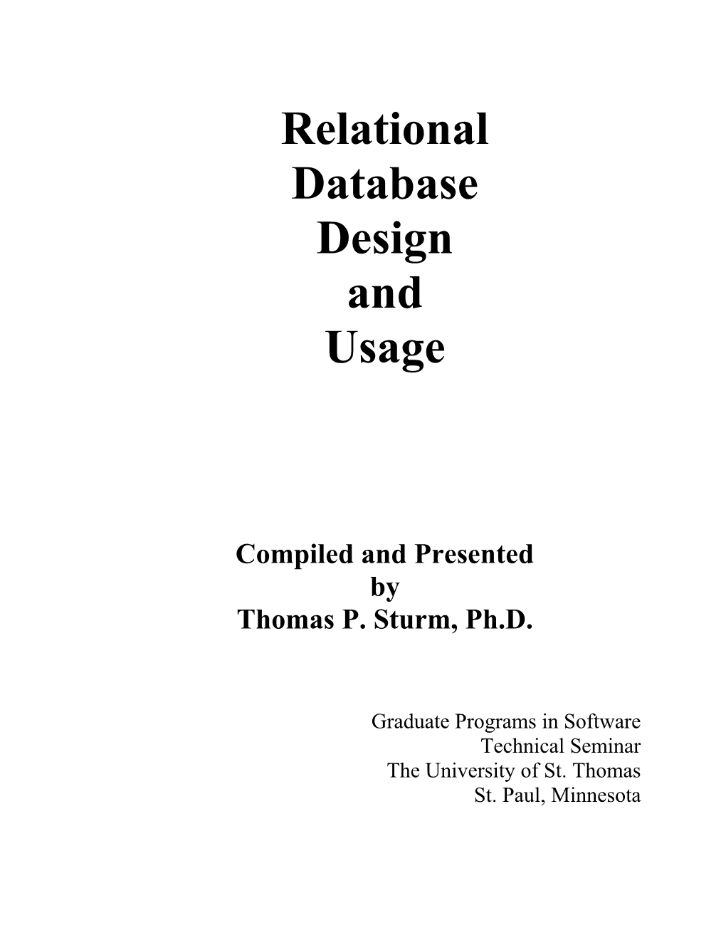 Relational Database Front Matter - 2 Day, No SQL