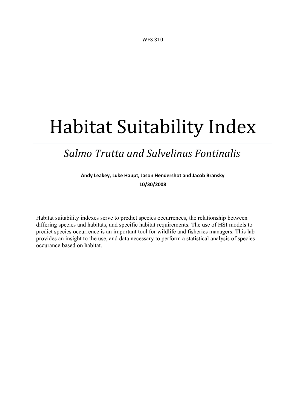 Habitat Suitability Index
