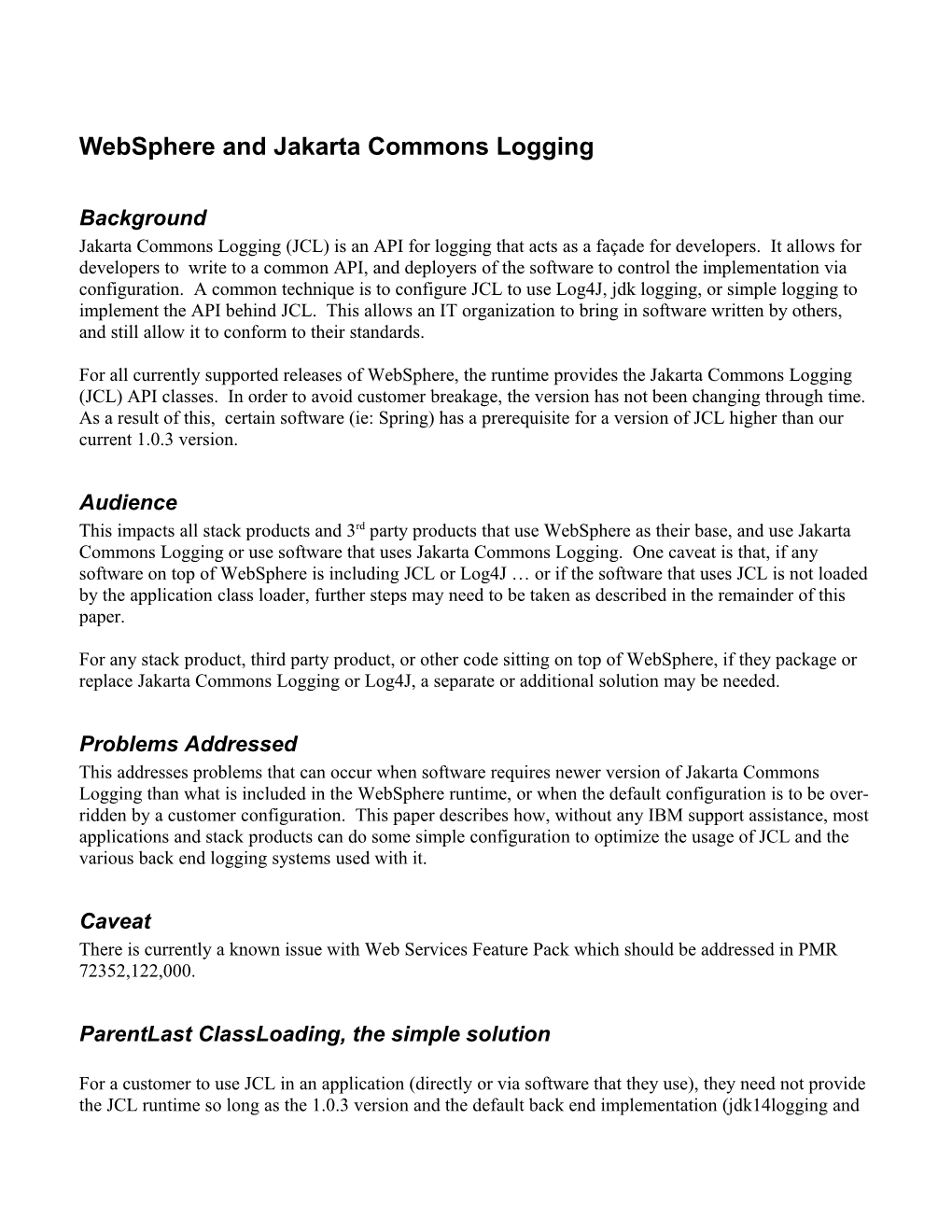Websphere and Jakarta Commons Logging