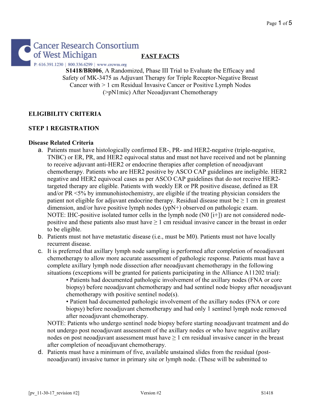 S1418/BR006, a Randomized, Phase III Trial to Evaluate the Efficacy And