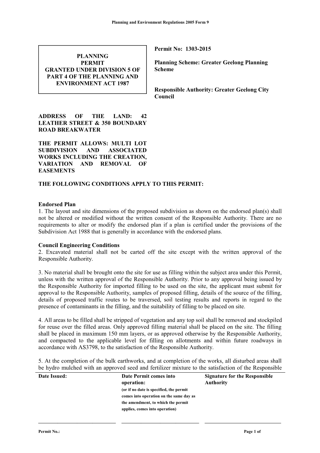 Planning and Environment Regulations 2005 Form 9