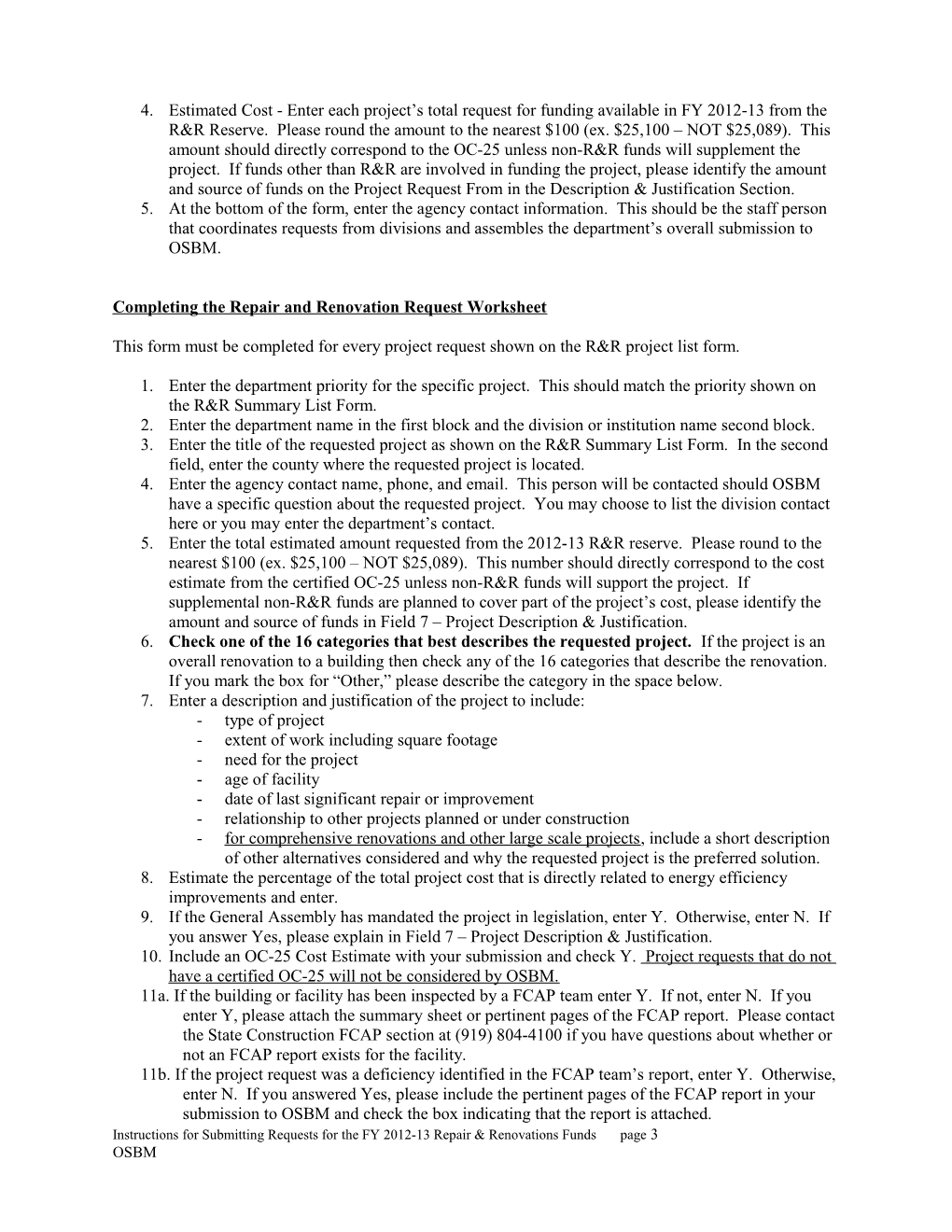 2006-07 Repair and Renovations Project Requests - General Instructions