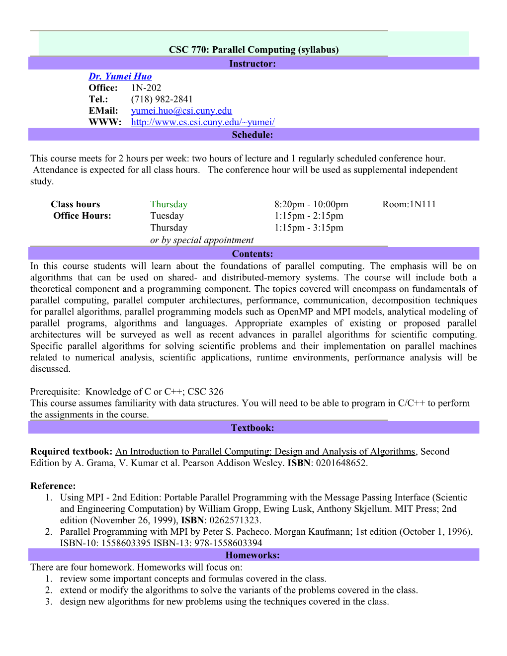 CSC 770: Parallel Computing (Syllabus)