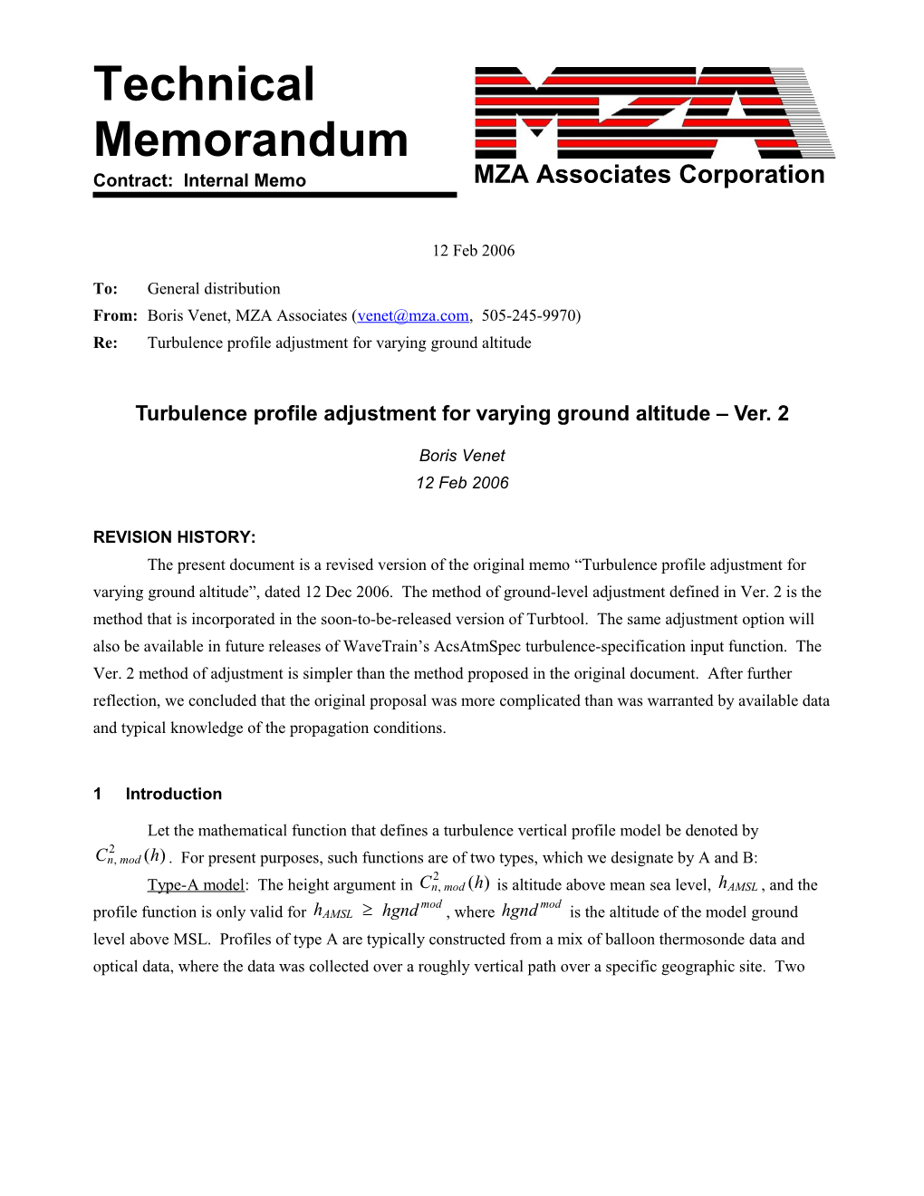 MZA Associates Corporationtechnical Memorandum