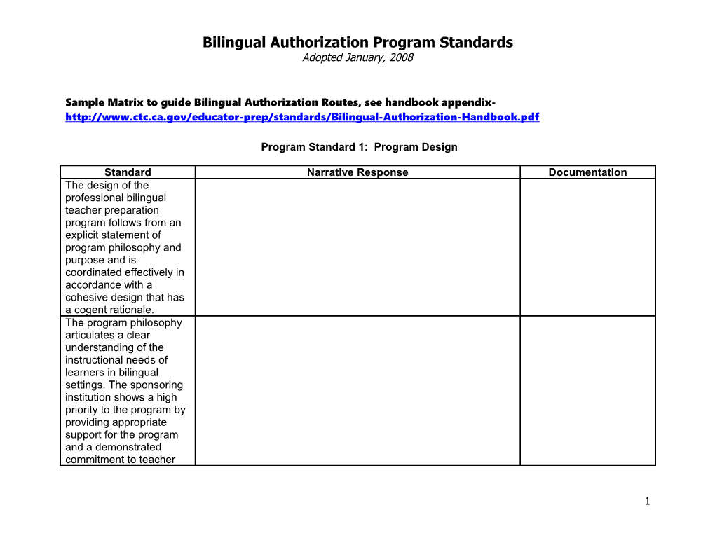 Bilingual Authorization Program Standards