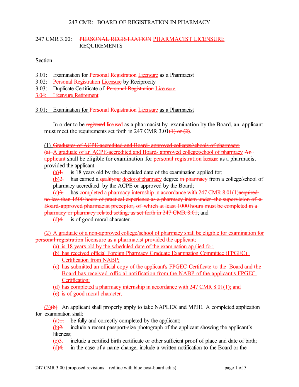 247 Cmr3.00:Personalregistrationpharmacist Licensurerequirements