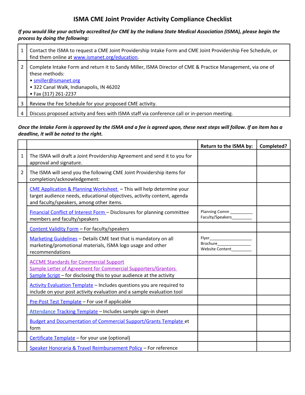 CME Activity Checklist