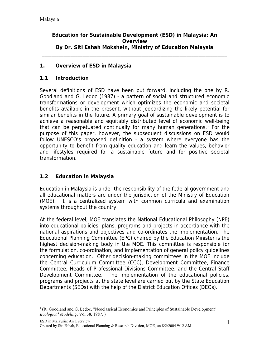 Guidelines for Preparing the Short Overview of the Situation of the Country