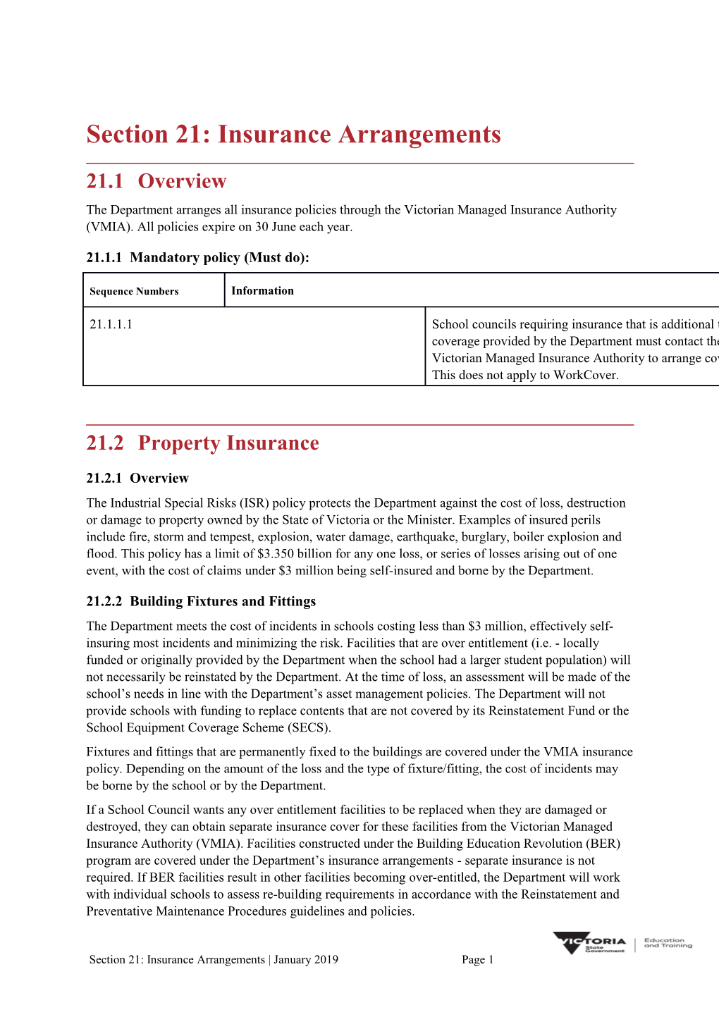 Section 21:Insurance Arrangements