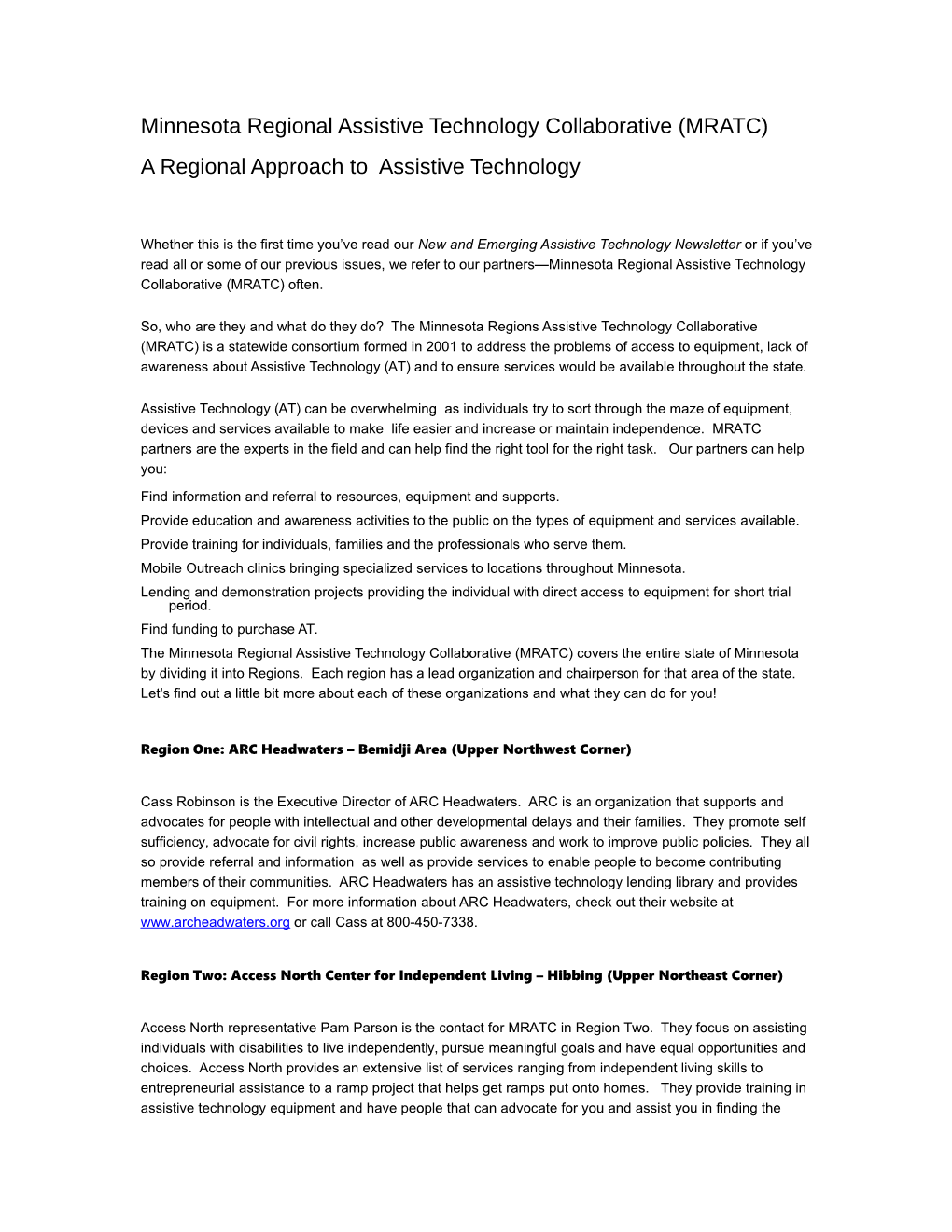 Minnesota Regional Assistive Technology Collaborative (MRATC)