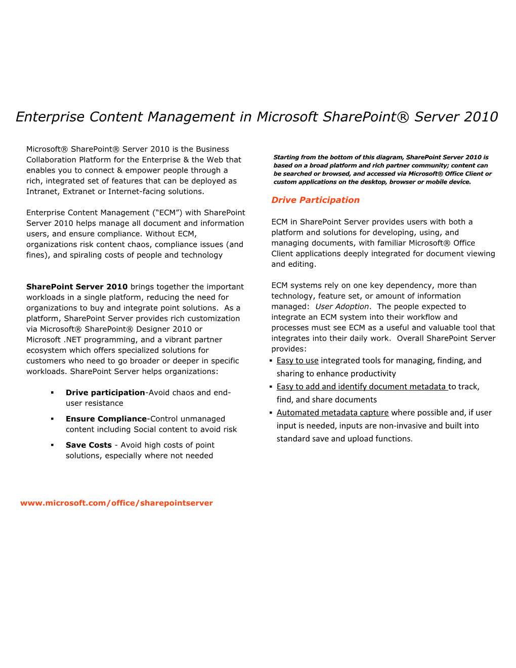 Enterprise Content Management in Microsoft Sharepoint Server 2010