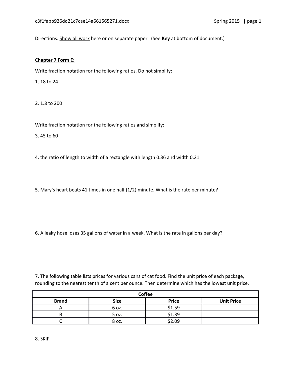 Test Ch07 Practice W Keyforme Sp15 Spring 2015 Page 1
