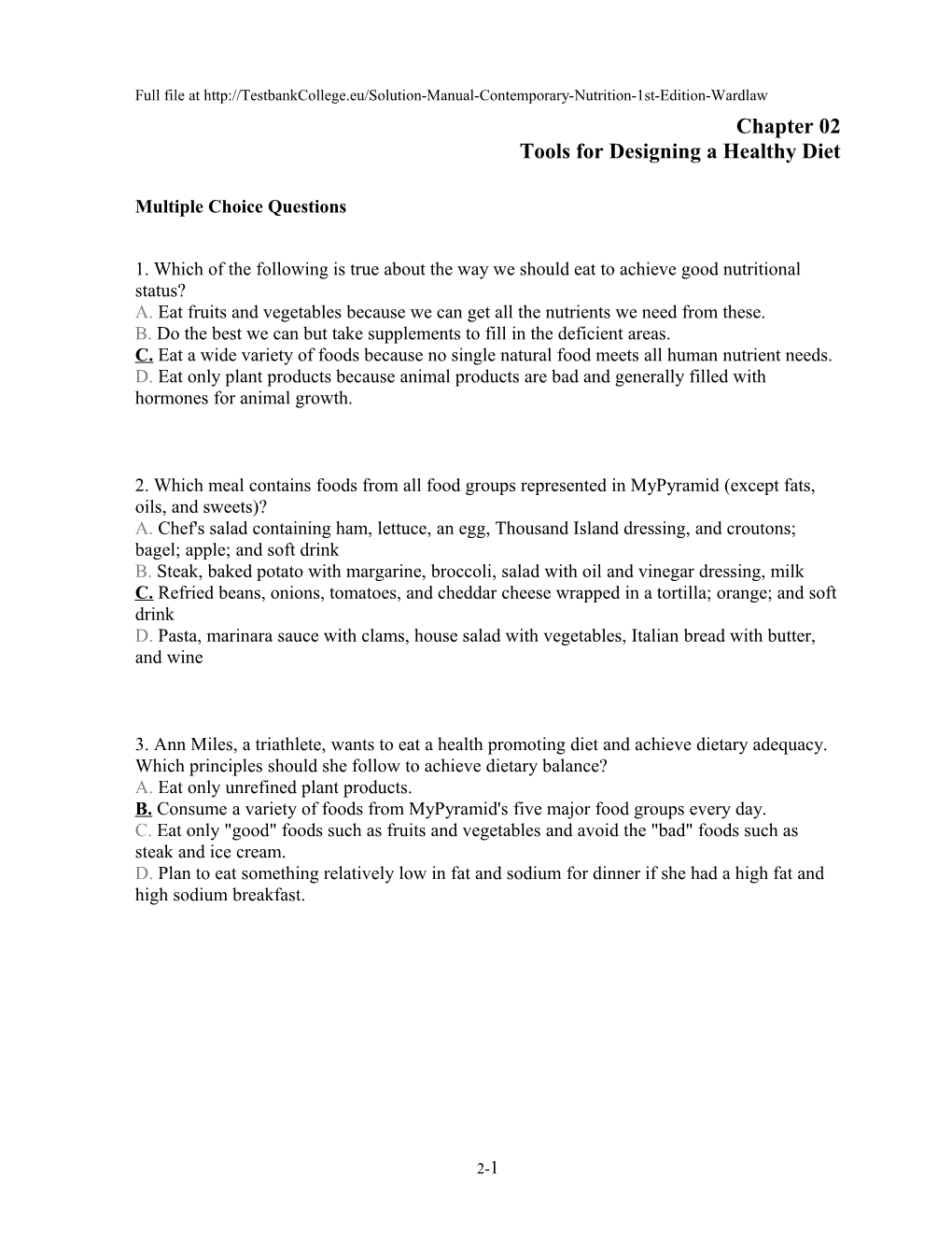 Chapter 02 Tools for Designing a Healthy Diet