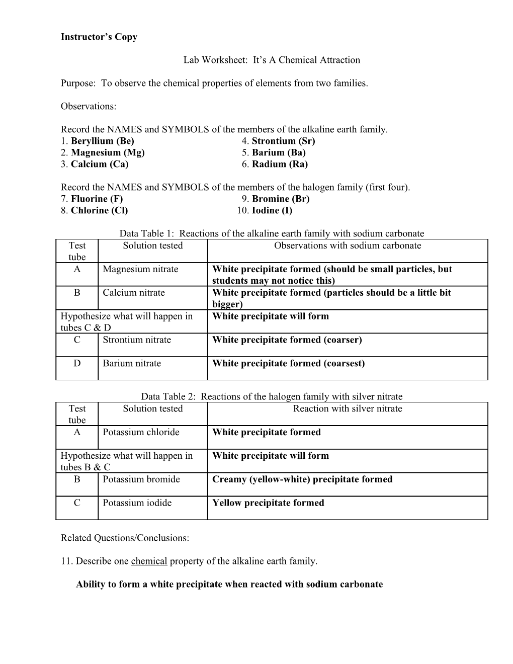 Lab Worksheet: It S a Chemical Attraction