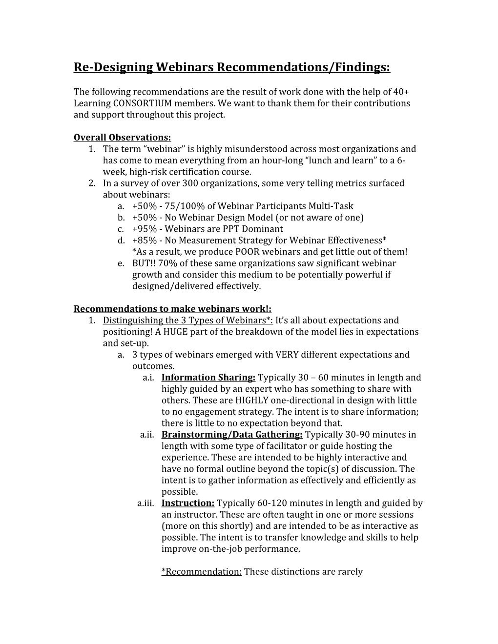 Re-Designing Webinars Recommendations/Findings