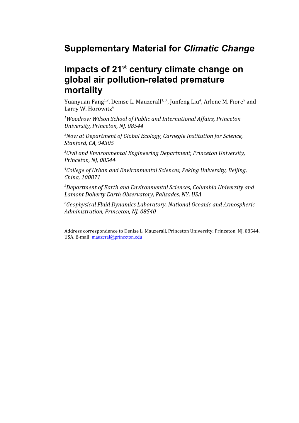 Supplementary Material for Climatic Change