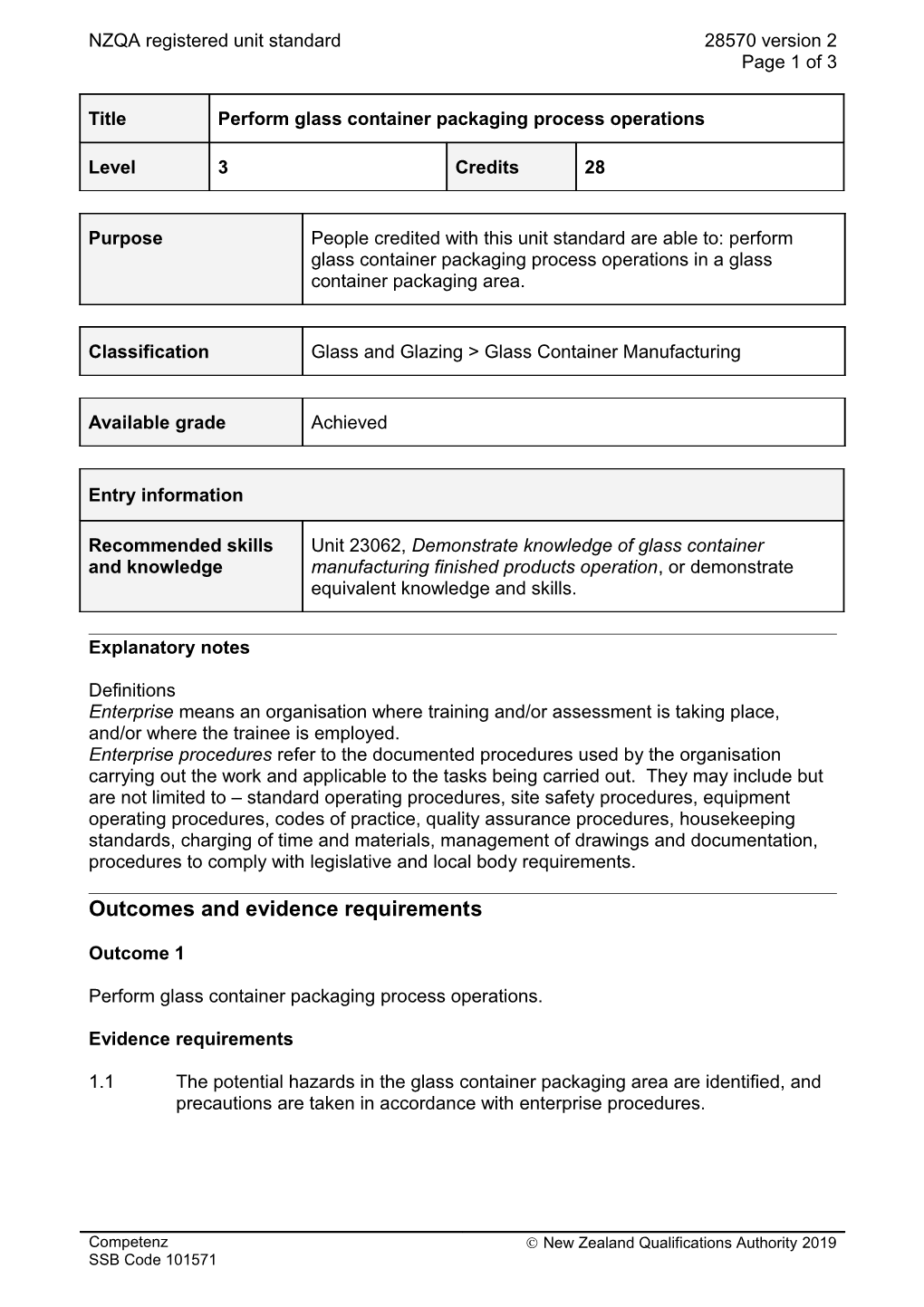 28570 Perform Glass Container Packaging Process Operations