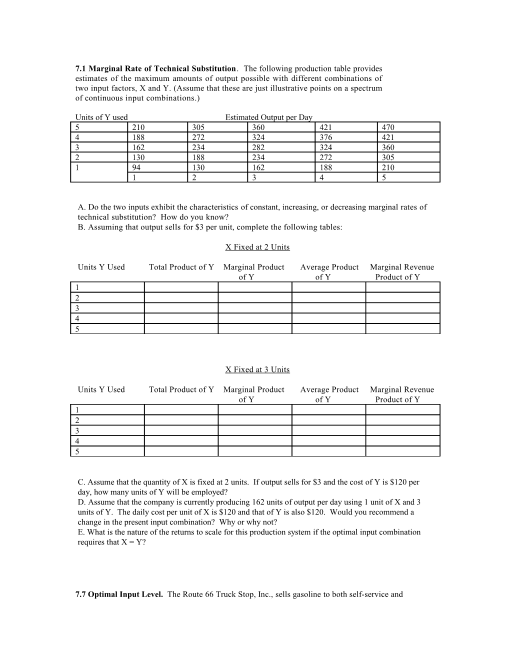 Units of Y Usedestimated Output Per Day