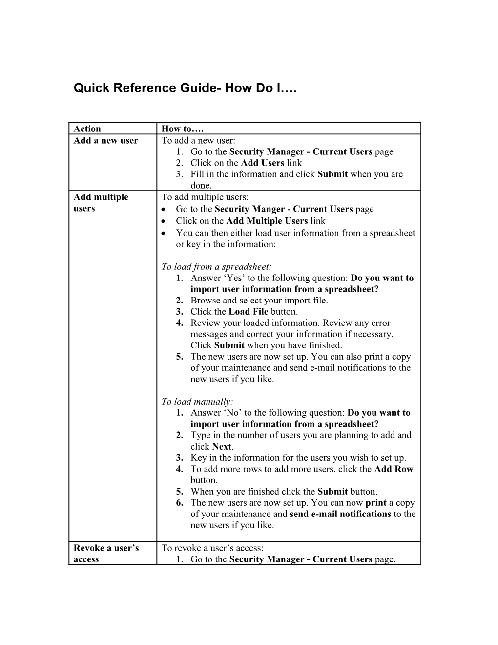 Quick Reference Guide- How Do I
