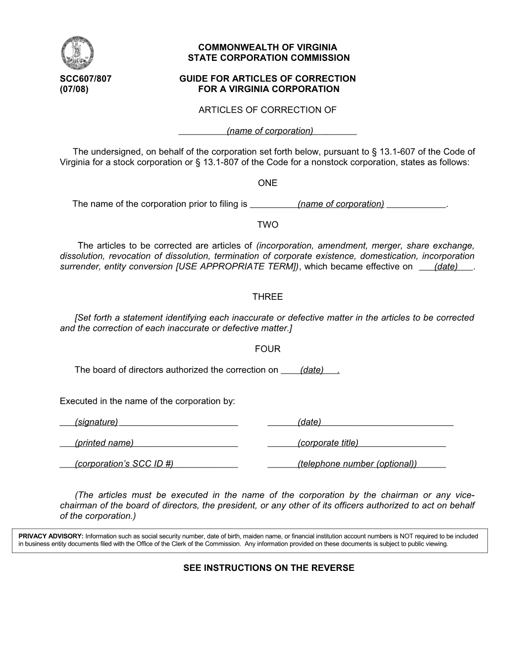 Scc607/807Guide for Articles of Correction