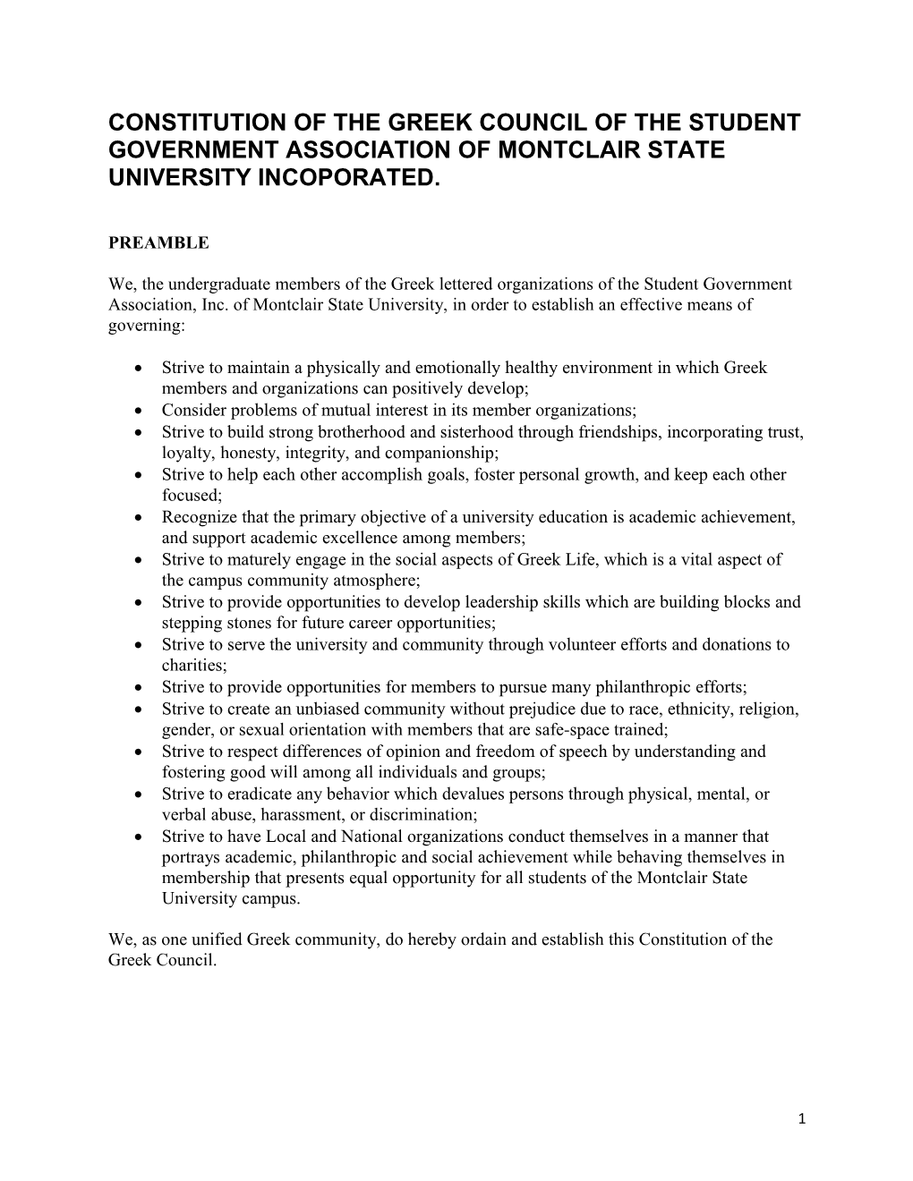 Constitution of the Greek Council of the Student Government Association of Montclair State