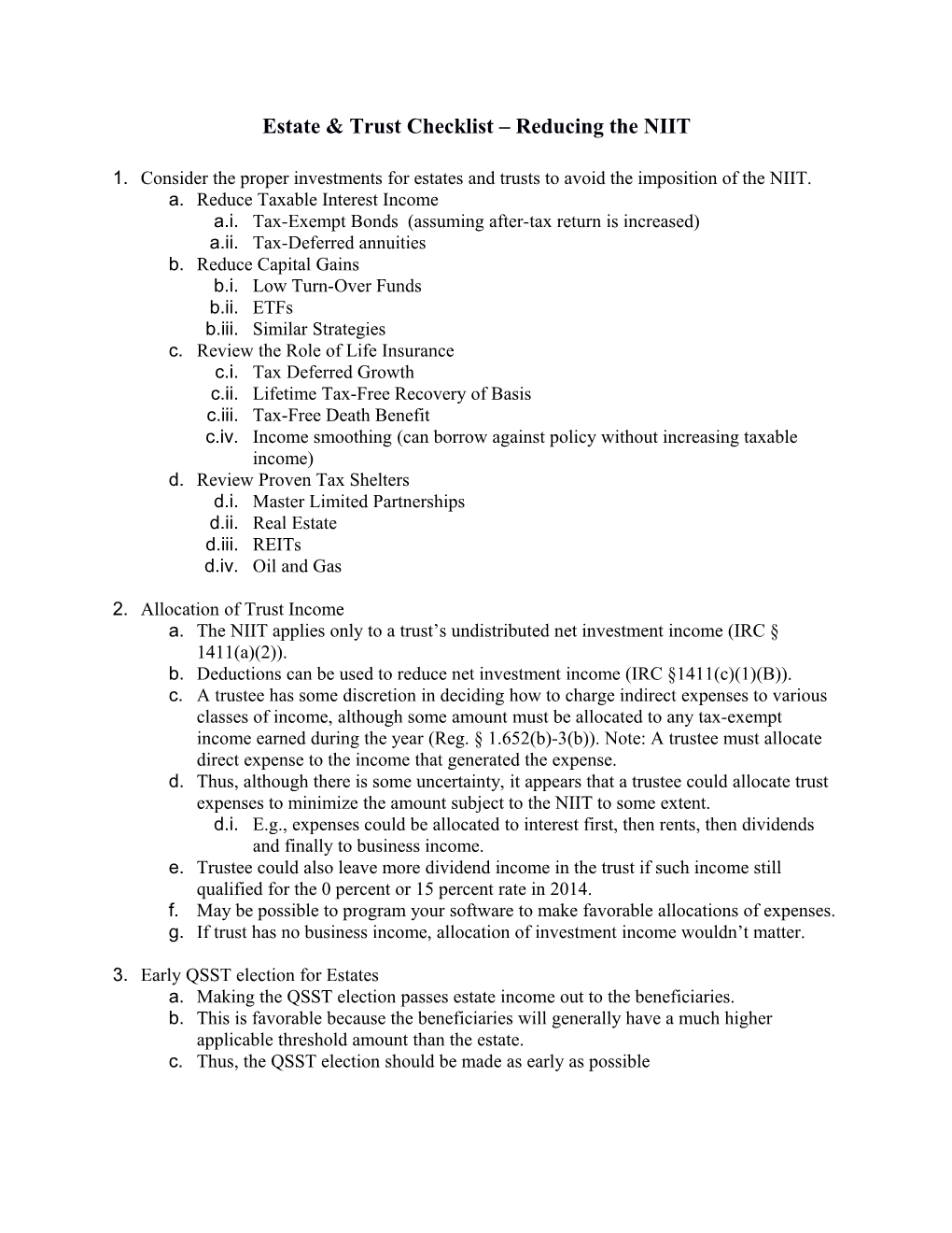 Estate & Trust Checklist Reducing the NIIT