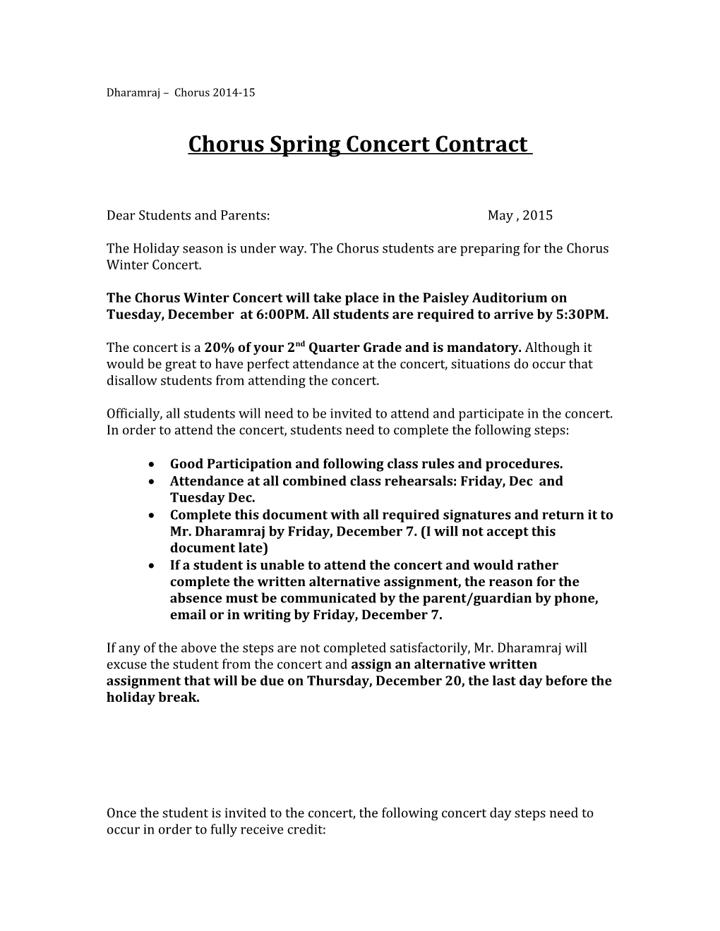 Chorus Spring Concert Contract