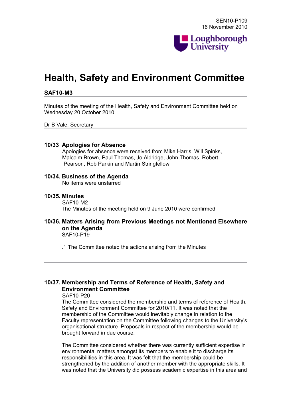 Health, Safety and Environment Committee
