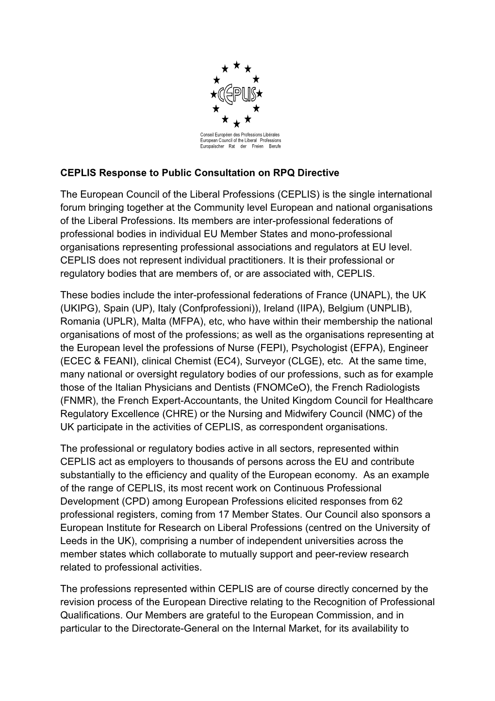 CEPLIS Response to Public Consultation on RPQ Directive