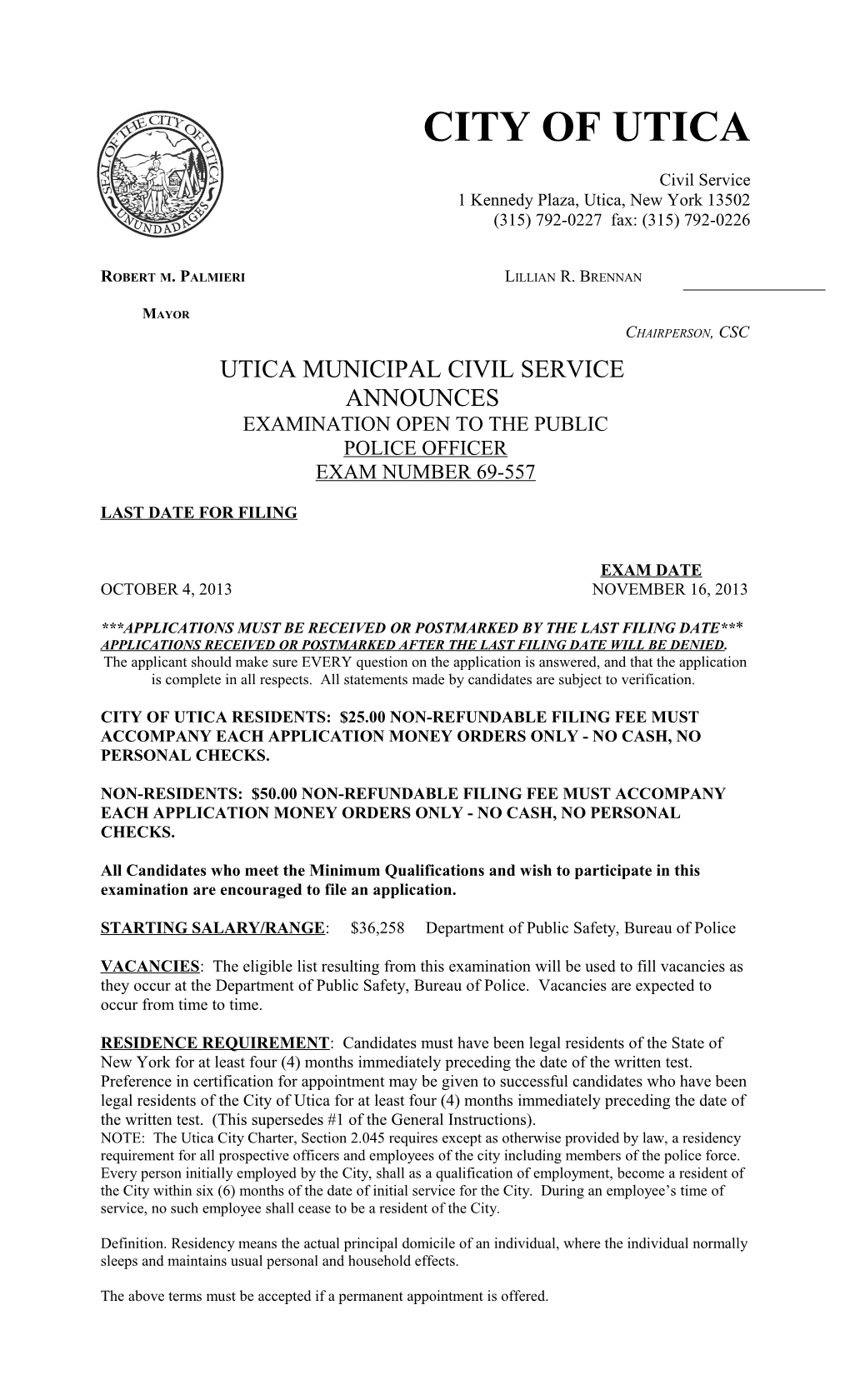 Utica Municipal Civil Service