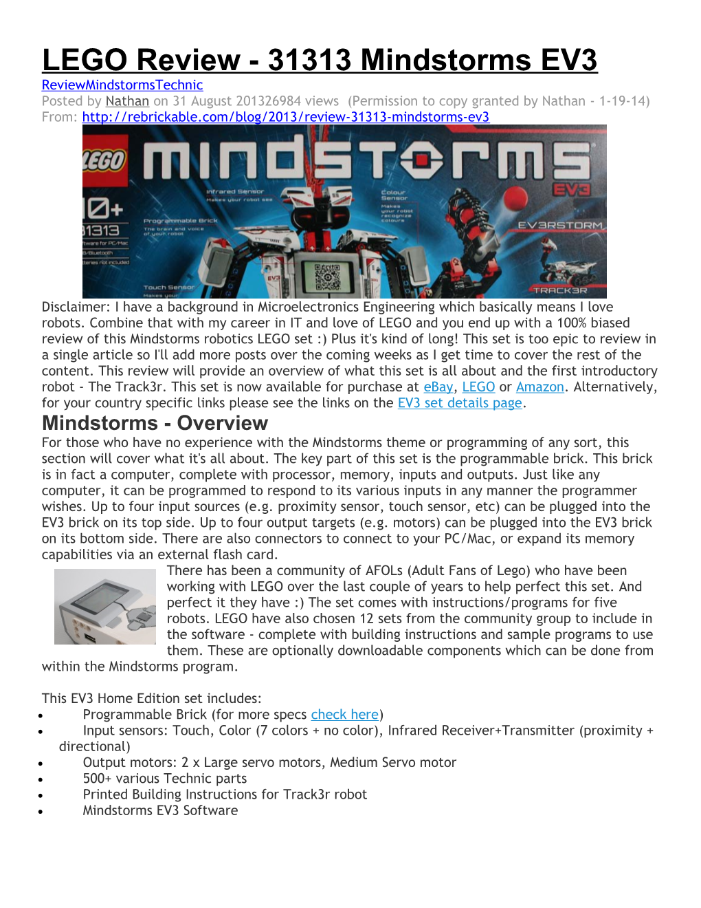 LEGO Review - 31313 Mindstorms EV3