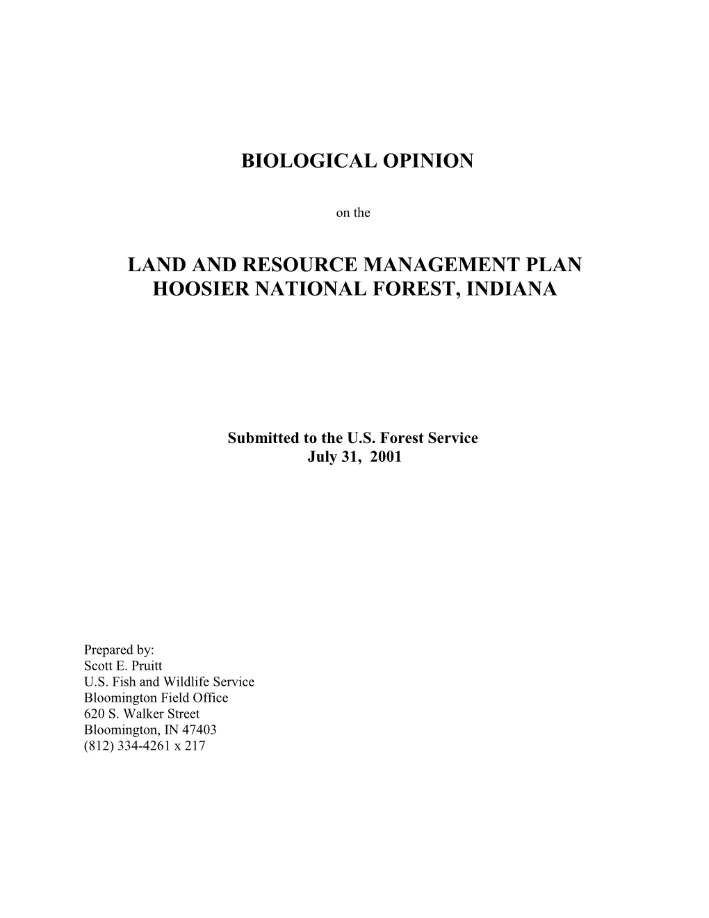Land and Resource Management Plan Hoosier National Forest, Indiana
