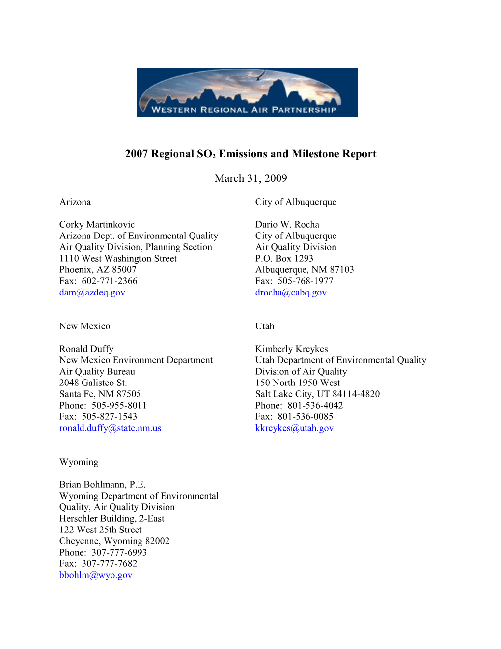 2007 Regional SO2 Emissions and Milestone Report